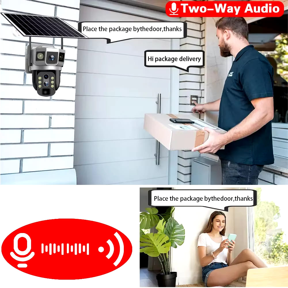 Caméra solaire 12MP 3 objectifs 4G Carte SIM Réseau Zoom 10X Protection de sécurité pour maison intelligente Vision nocturne 6K Caméras de surveillance vidéo IP CCTV