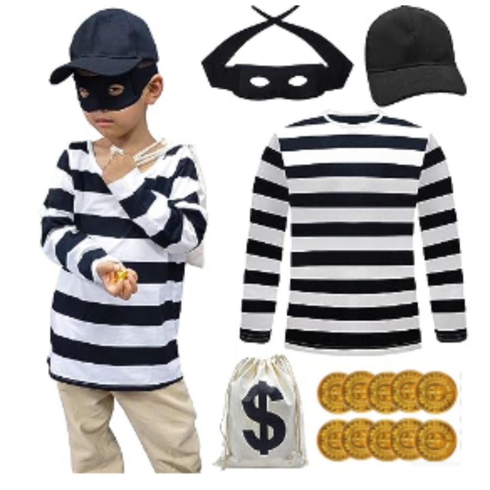 Film Sträfling Dieb Kinder Cosplay Kostüm Bankräuber Verkleidung Zubehör Set Halloween Karneval Party Kleidung Rollenspiel