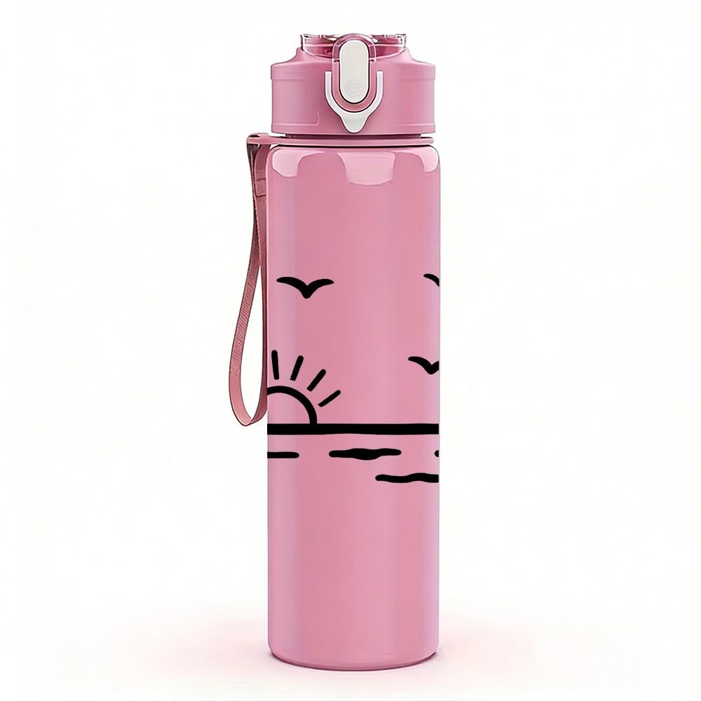 1PC Sunset Seagull Line Art 750ml Color Plastic Sports Water Bottle Leakproof Flip Straw Lid Suitable for Sports Office Home Use