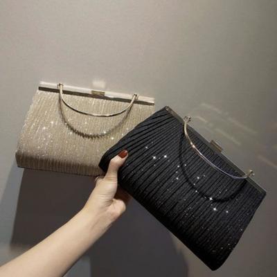 New Shiny Pleated Large Capacity Handbag Female Princess Bag Wholesale Crossbody Bag Dinner Bag Dress Bag
