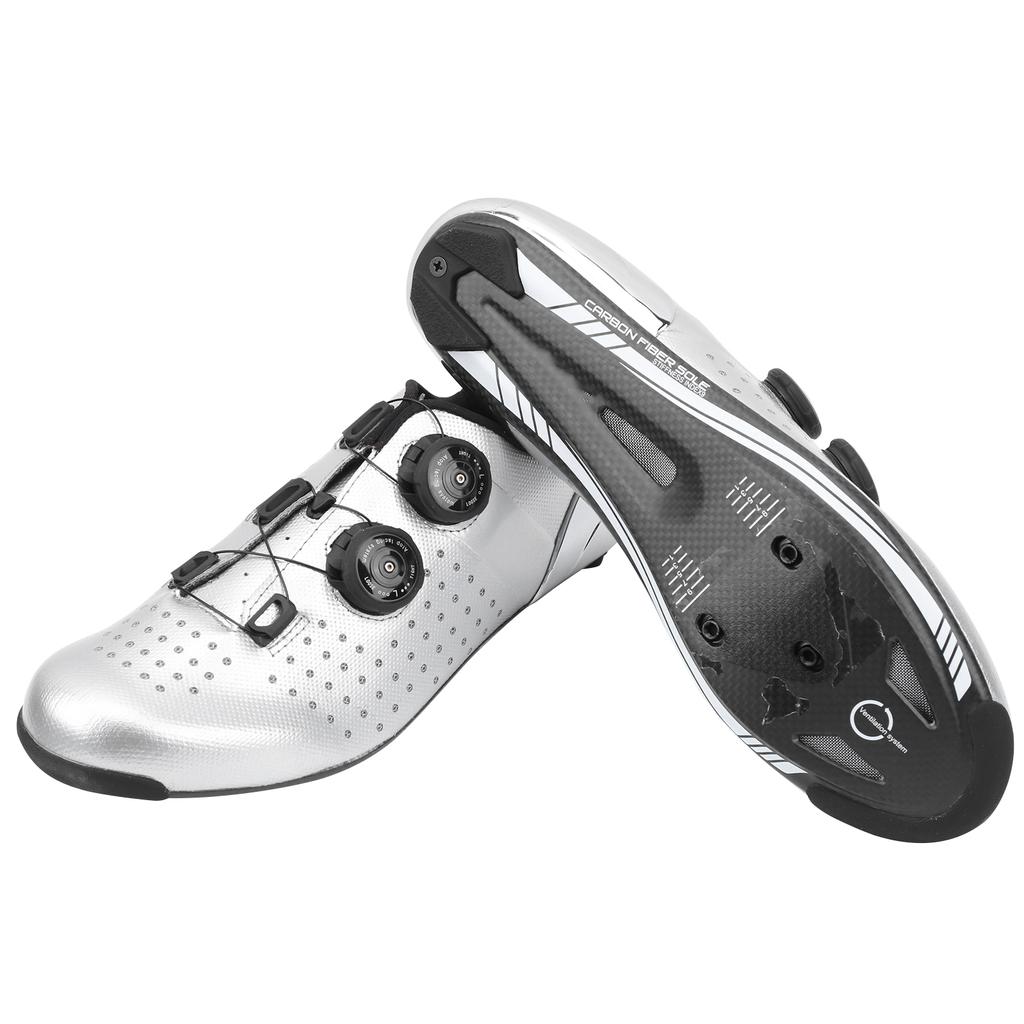 1Pair Outdoor Bike Cycling Shoes Electroplate Silver Vamp Bicycle Road Lock Shoes