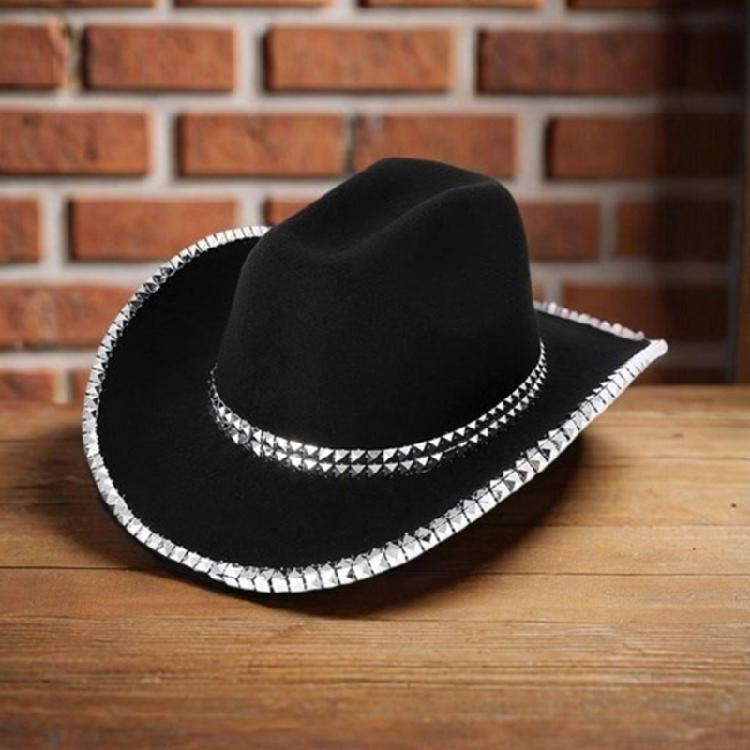 Plain Color Cowboy Hat with Rivet Trim Woman Proms Banquets Party Cowboy Hat Adult Teen Photography Western Hat