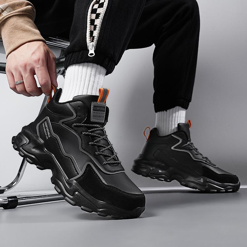 High top men's shoes new trendy shoes thick soled height increasing shoes  breathable sports and leisure  black shoes white shoe