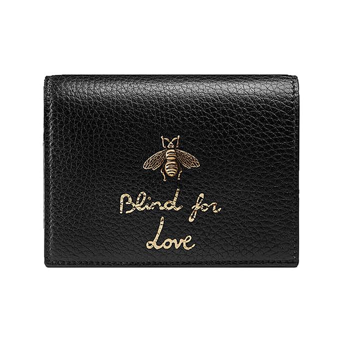 

Gucci Animalier Metal Bee Decorated Embossed Logo Double Fold Leather Wallet Card Holder Women wallet Black 460185-A7M0T-1000 Box(Basic Set+Box)