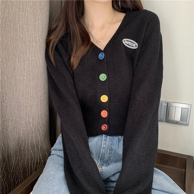 Women Sweater Cardigan Solid Korean V-neck Knitted Cardigan Lady Casual Slim Colorful Single Breasted Short Jumper Coats