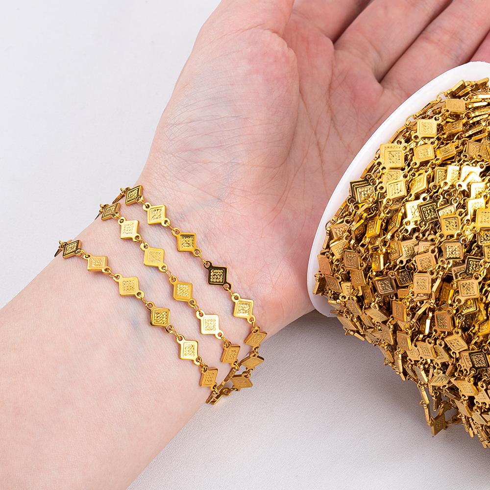 0.5M 1M Geometry Striped Square Necklace Chain Stainless Steel Circle Link Chains DIY Women Bracelets Jewelry Making Body Chain