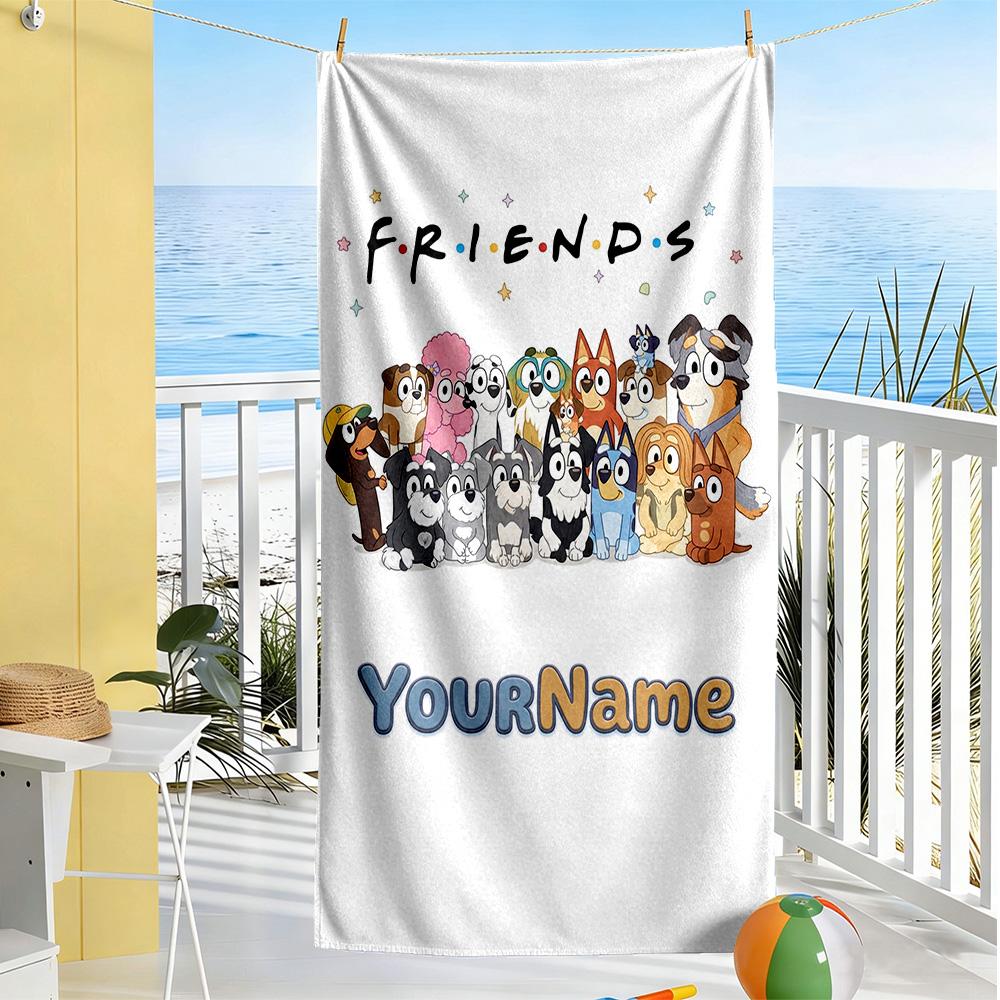Bluey Customized Name Beach Towel Super Soft & Absorbent Suitable for Swimming Gym Camping Yoga Vacation