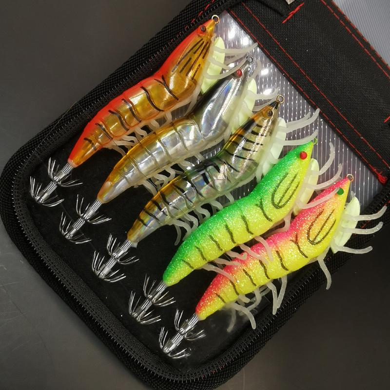 1pc/5pcs 3D Hybrid Shrimp Egl Lure  Fluorescent Squid Jigs for Freshwater and Saltwater Fishing