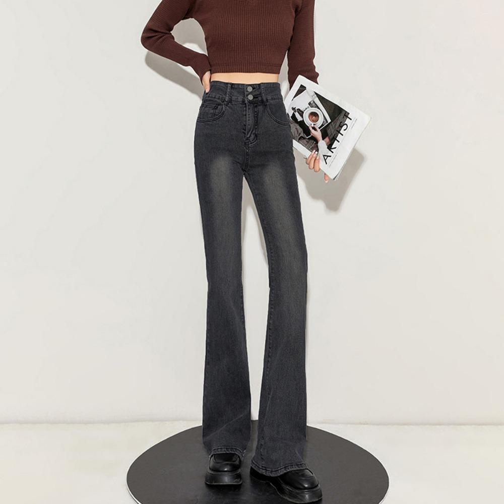 Spodnie dżinsowe mikro-rozszerzane Spice girl damskie wiosenno-jesienne z wysokim stanem cienkie z efektem zwisania do zamiatania podłogi retro spodnie podkowy tide