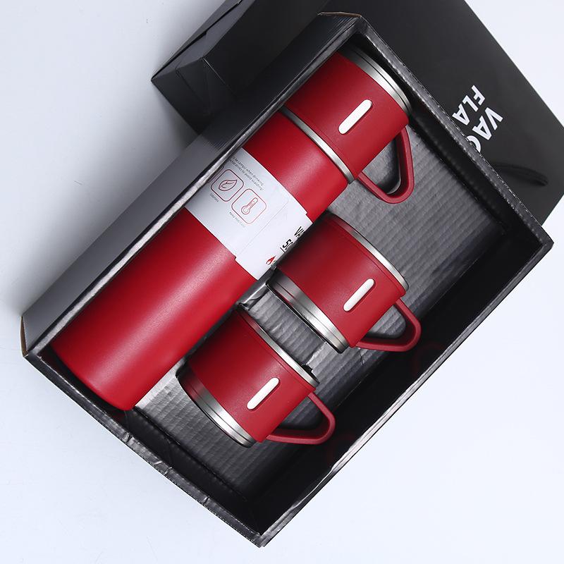 500ml Stainless Steel Vacuum Flasks with Three Lids Coffee Mug Thermoses Bottle Business Style Shimmering Design Portable Carafe