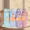 1PC Delicate Pink Ballerina Dancer Print 750ml Color Plastic Sports Water Bottle Leakproof Flip Straw Lid Suitable for Sports Office Home Use