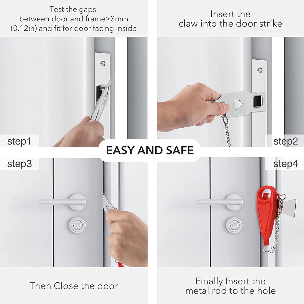 NAIERDI Portable Door Lock Safety Latch Metal Lock Anti Theft Security Lock Great for Travel Dormitory,Airbnb,Hotel,Home, Motel