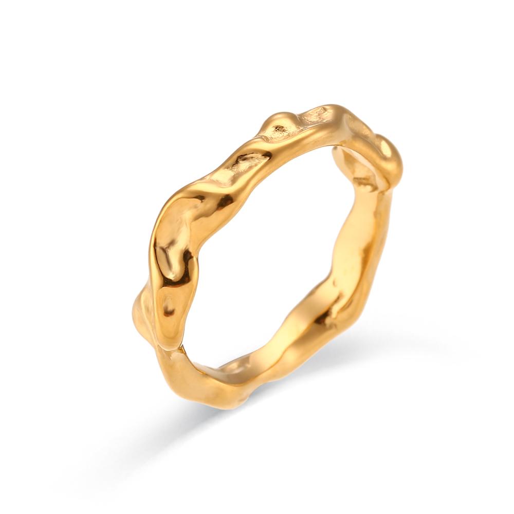 

MamacitaSlay New High Quality Waterproof Fashion Irregular Surface Ring Women Jewelry Party Gift 18K Gold Plated Stainless Steel 6 золотой