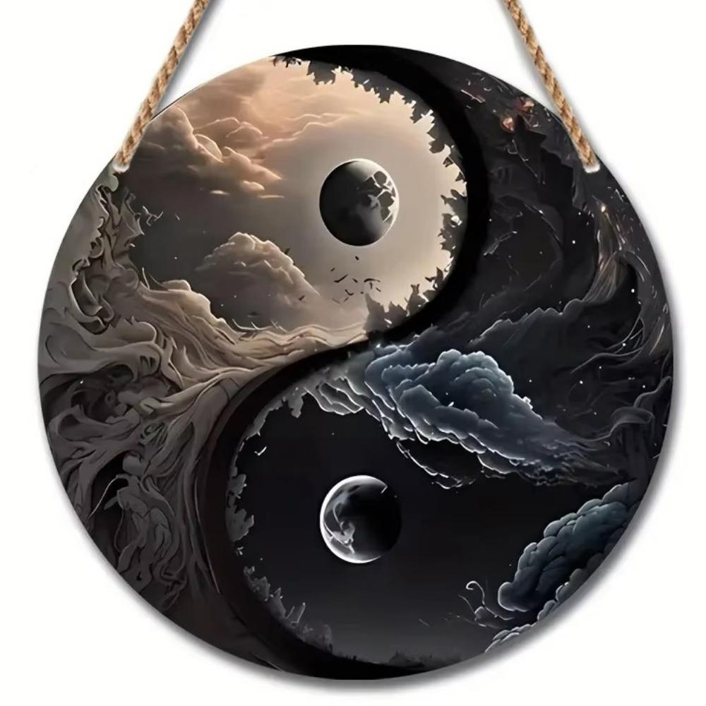 

1 шт. 2d плоский интересный Тайцзи Инь Ян художественный знак - 20 см украшение круглый деревянный, украшение для дома, гостиной, кухни, бара, настенное украшение, садовая табличка 20cm*20cm