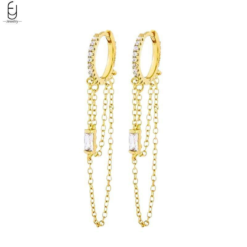 925 Silver Needle Luxury Long Chain Tassel Crystal Stud Earrings For Women Exquisite Pendant Gold Earrings Fine Jewelry