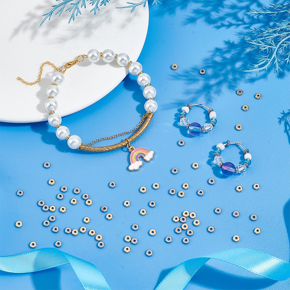 120Pcs 2 Colors 304 Stainless Steel Spacer Beads, Flat Round, Golden & Stainless Steel Color, 4x1.2mm, Hole: 1.2mm, 60pcs/color