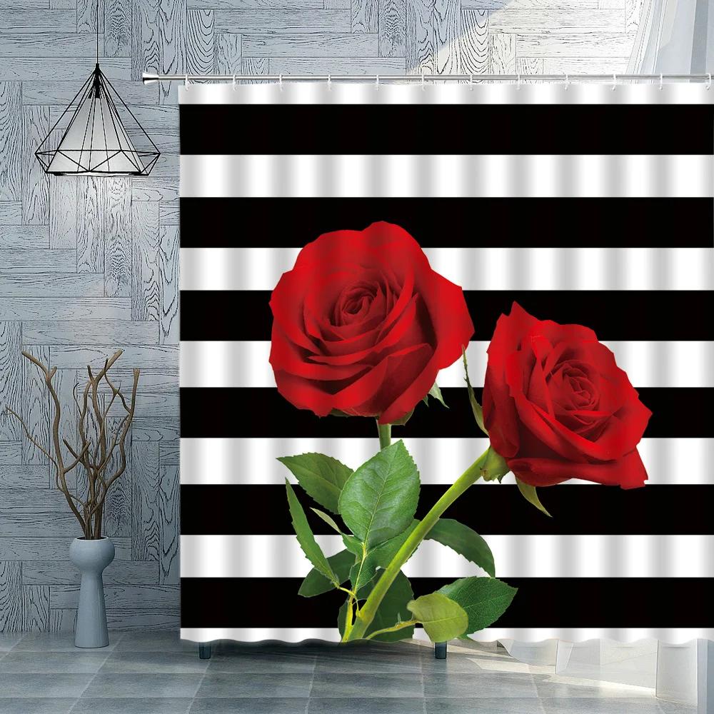Rose Sunflower Shower Curtain Flower Green Plants Butterfly Bathroom Bath Curtains Waterproof Polyester Cloth Home Decoration
