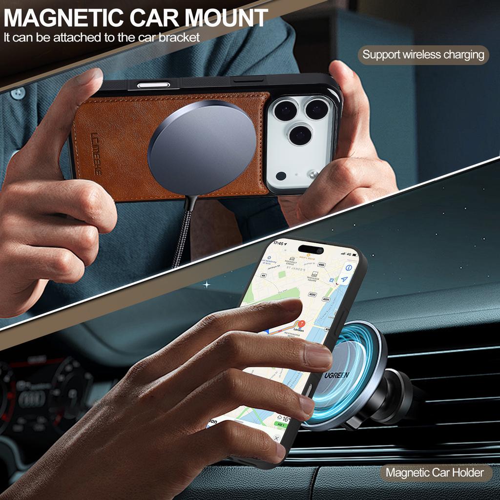 LC.IMEEKE For iPhone 17 Pro Magnetic Case Compatible with MagSafe Leather+TPU Back Cover