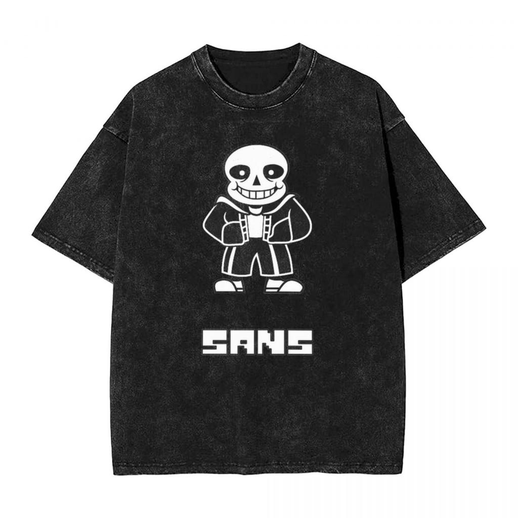 Washed Cartoon T Shirts Undertale Dog Pocket Graphic TShirts Cotton Loose Streetwear Short Sleeve Tee Shirt Men Women Clothing
