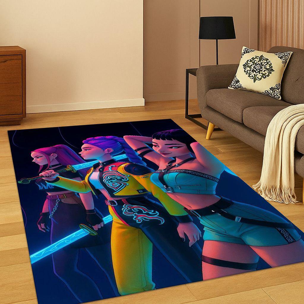3D Dämonenjäger Kpop Rumi Mira Zoey Musik Teppich für Schlafzimmer Wohnzimmer Sofa Heimdekoration, Teppich Rutschfeste Fußmatte Geschenk