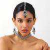 Diamond-encrusted Round Tassel Earrings NecklaceHair ChainThree-piece Set Retro Forehead Chain