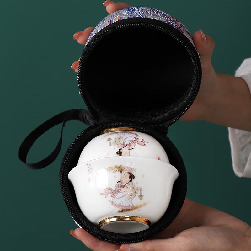 Jiangnan Woman Ceramic Travel Tea Set (One Pot, Three Cups)