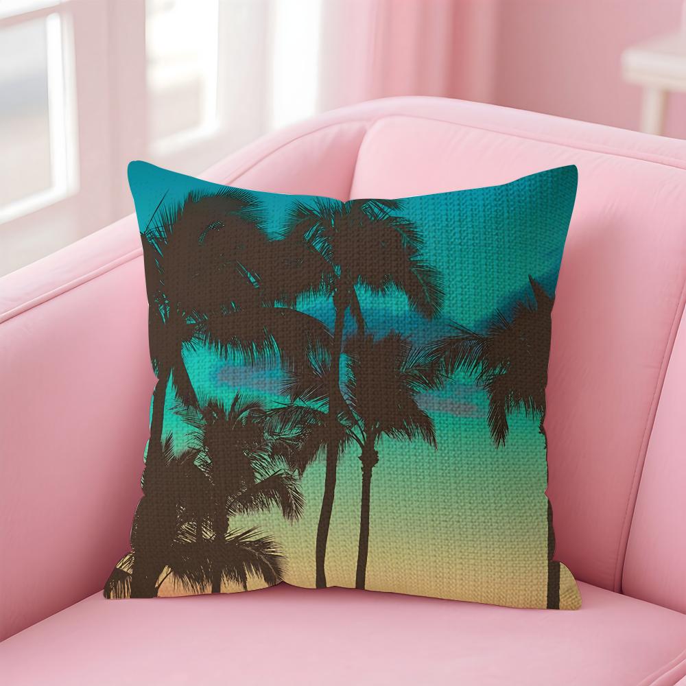 Tropical Scenery INS Cushion Cover Natural Linen Pillow Case DoubleSided Print Decorative Sofa Pillowcase Home Decor Gift