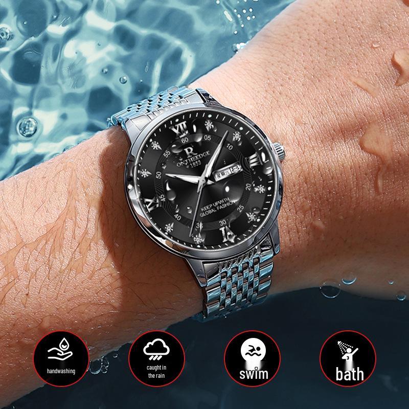 Luminous Waterproof Ultra-Thin Men's Quartz Watch with Double Calendar