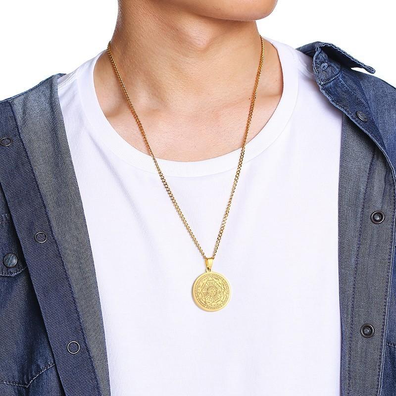 Vnox Mens Seven Archangels Necklace Stainless Steel Pendant 3 Colors Free 24 Chain Male Jewelry Round Seal