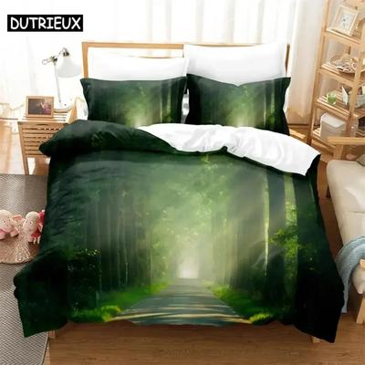 Lujo Nuevo Impresión 3D Bosque Denso Cómodo Funda de Edredón Funda de Almohada Juego de Ropa de Cama Decoración Habitación Infantil Textil Hogar
