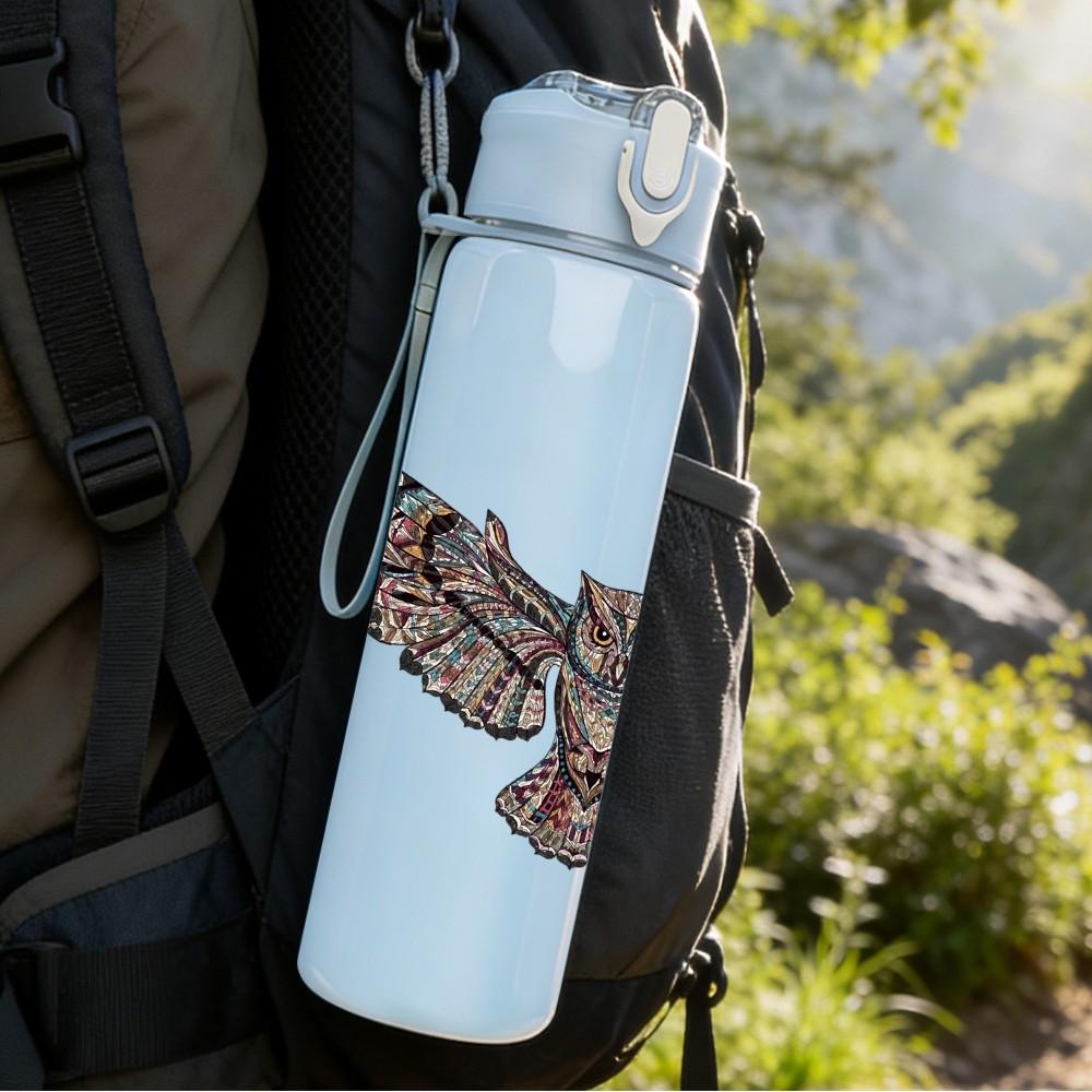 1PC Black Flying Eagle Bird 750ml Sports Water Bottle Leakproof Straw Lid Outdoor Office Home