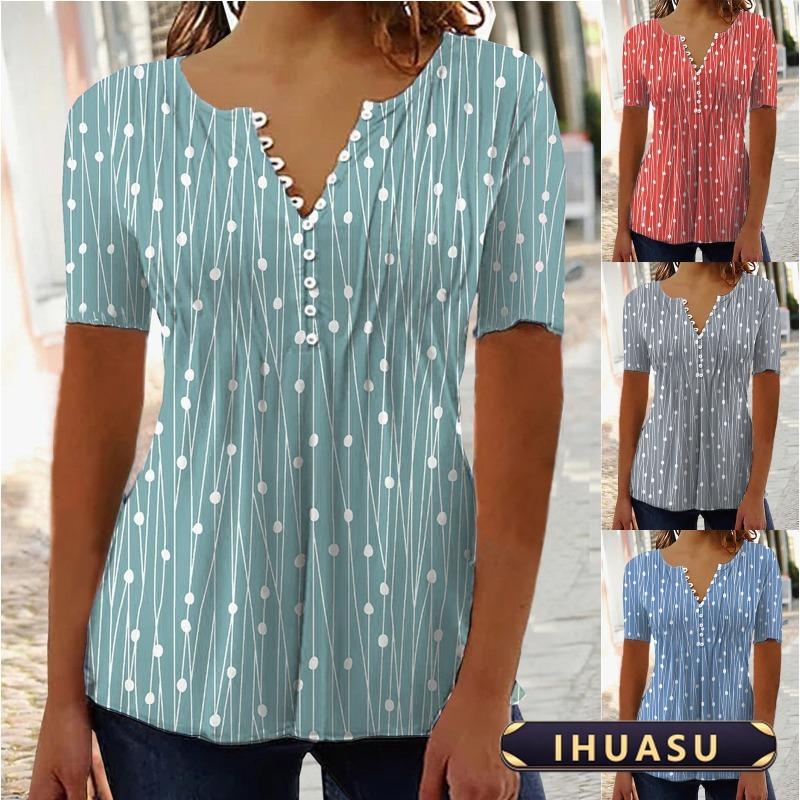 IHUASU Women's Fashion Casual Summer Spring V-Neck Blouses & Shirts Elegant