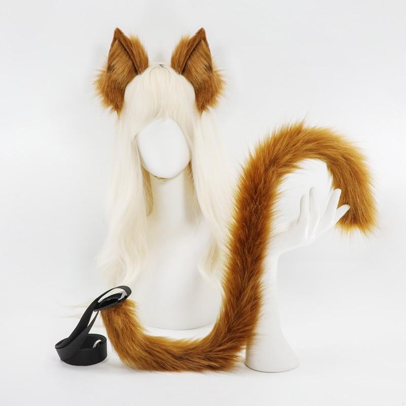 Fellimitat Katzenohren Stirnband Schwanz Set Cosplay Anime Kostüm Party Erwachsenenkleidung