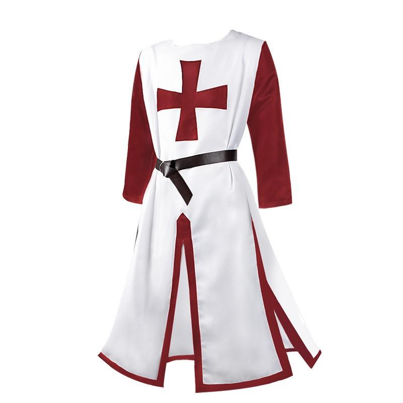 Medieval Vintage Cross-print Long Tunic Men's Costume Robe Belt Classic European-style Stage Festival And Halloween Costume