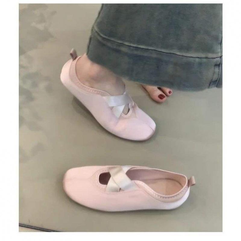 Light-colored French Gentle Wind Flat Shoes Crossed Ballet Single Shoes Women's Round Head One Pedal Mary Jane Shoes