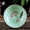 60ML Celadon Tea Cup Ceramic Hand Painted Lotus Carp Pu'er Tea Cups Household Kung Fu Tea Set Single Lucky Carp Small Teacup New