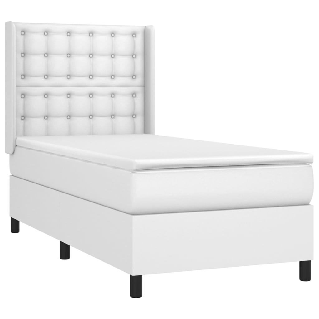 Vidaxl Łóżko Kontynentalne Z Materacem I Led, Biała Ekoskóra 90X190 Cm