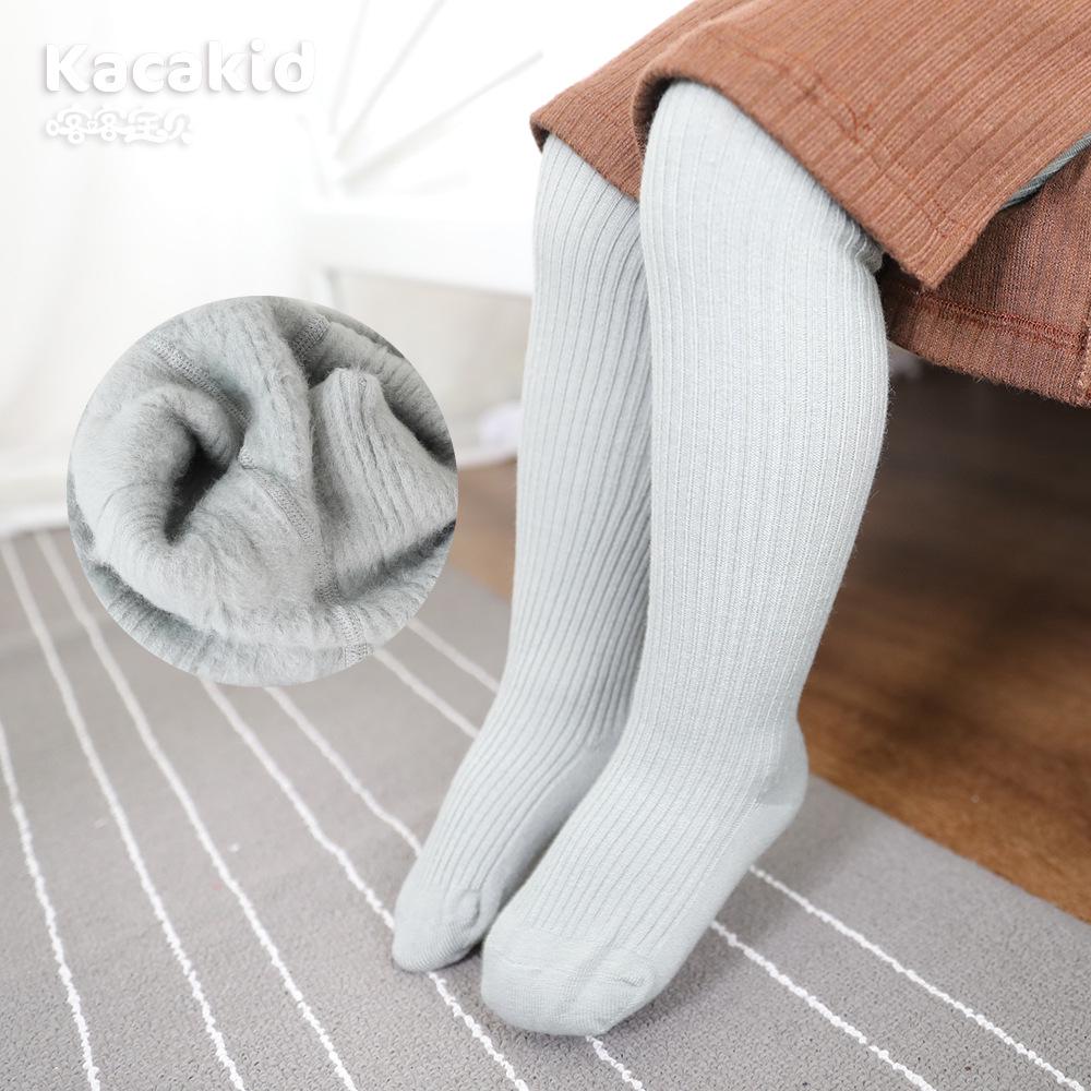 "Carefully Selected Girls' Thick Brushed Cotton Tights - Warm Solid Colors for Autumn & Winter"