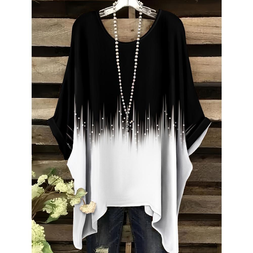Camiseta Nueva de Verano Llimit para Mujer Elegante Vacaciones Gráfico Geométrico Simple Manga Corta Camiseta Moda Callejera Cuello Redondo Ropa de Mujer