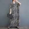 Summer New Literary and Retro V-neck Short Sleeves, Women's Large Size Casual Vacation Loose Cotton and Linen Dress Women
