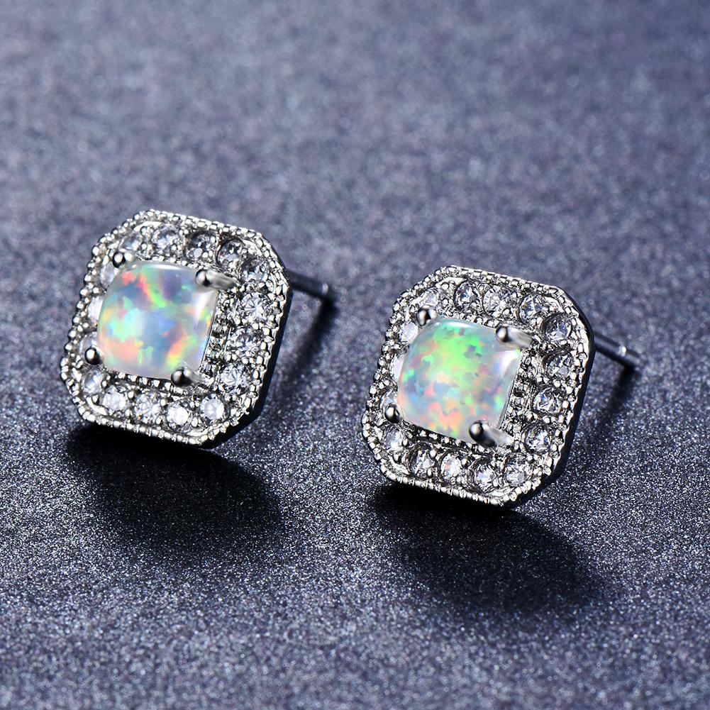 Wish Hot Sale White K Square Opal Stud Earrings Versatile Earrings