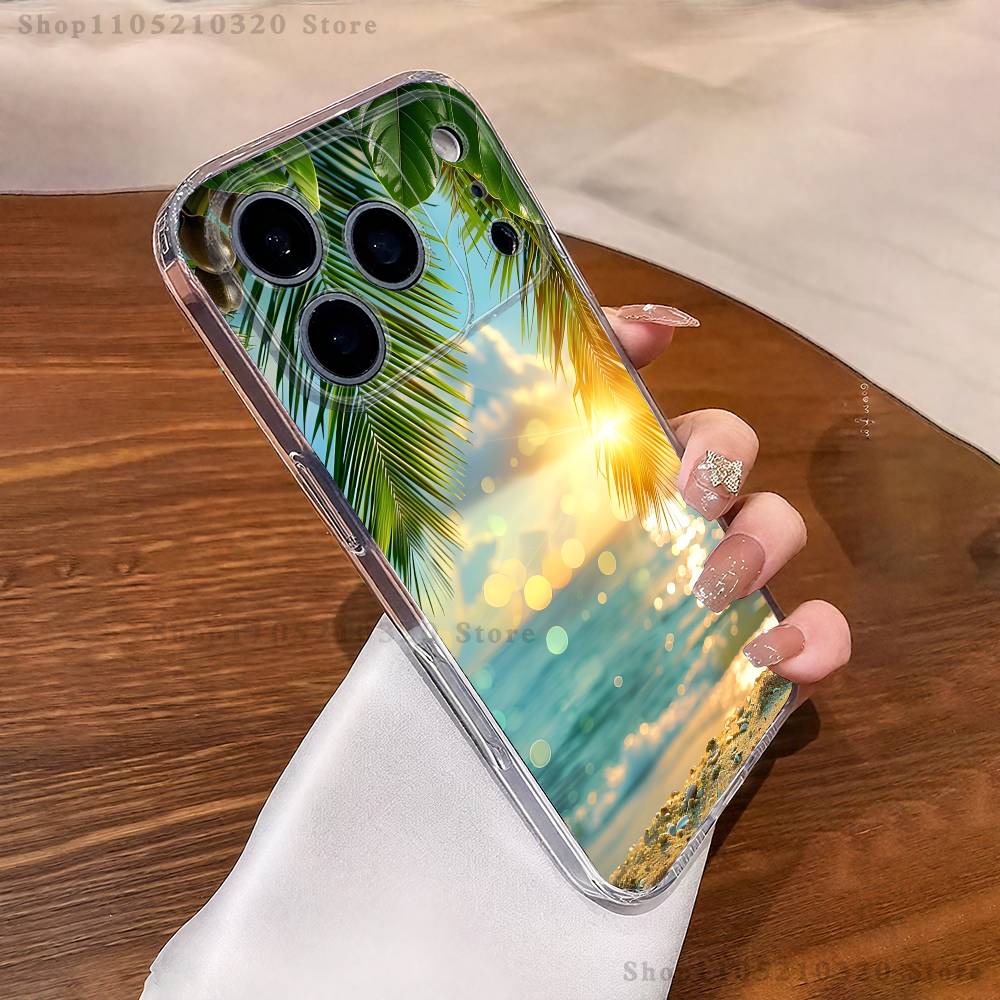 palm leaves Phone Case For iPhone 17,16,15,14,13,12,11 Pro,Max,Plus,X,XS,XR,SE4,E Mini Transparent Soft Cover