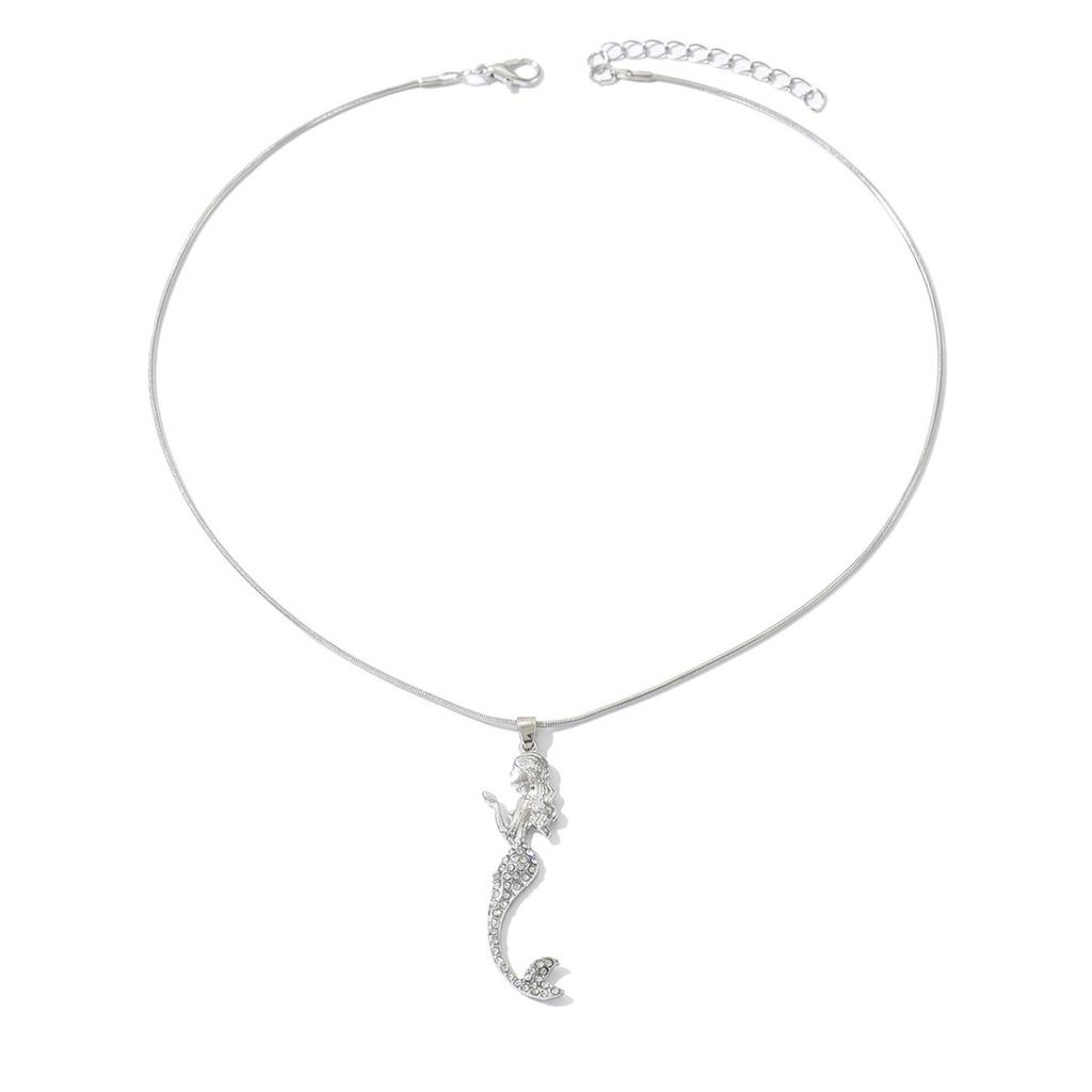 Mermaid pendant, European and American cute seaside necklace, light luxury diamond temperament, versatile metal necklace woman