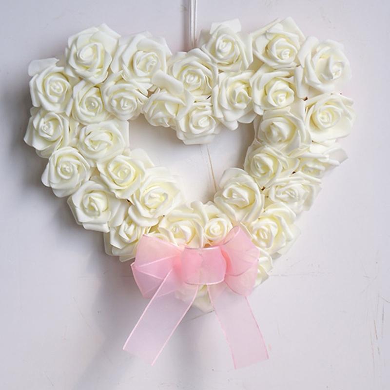 Silk Rose Flower Wreath for Home Wedding Door Decoration Heart Shaped Garlands
