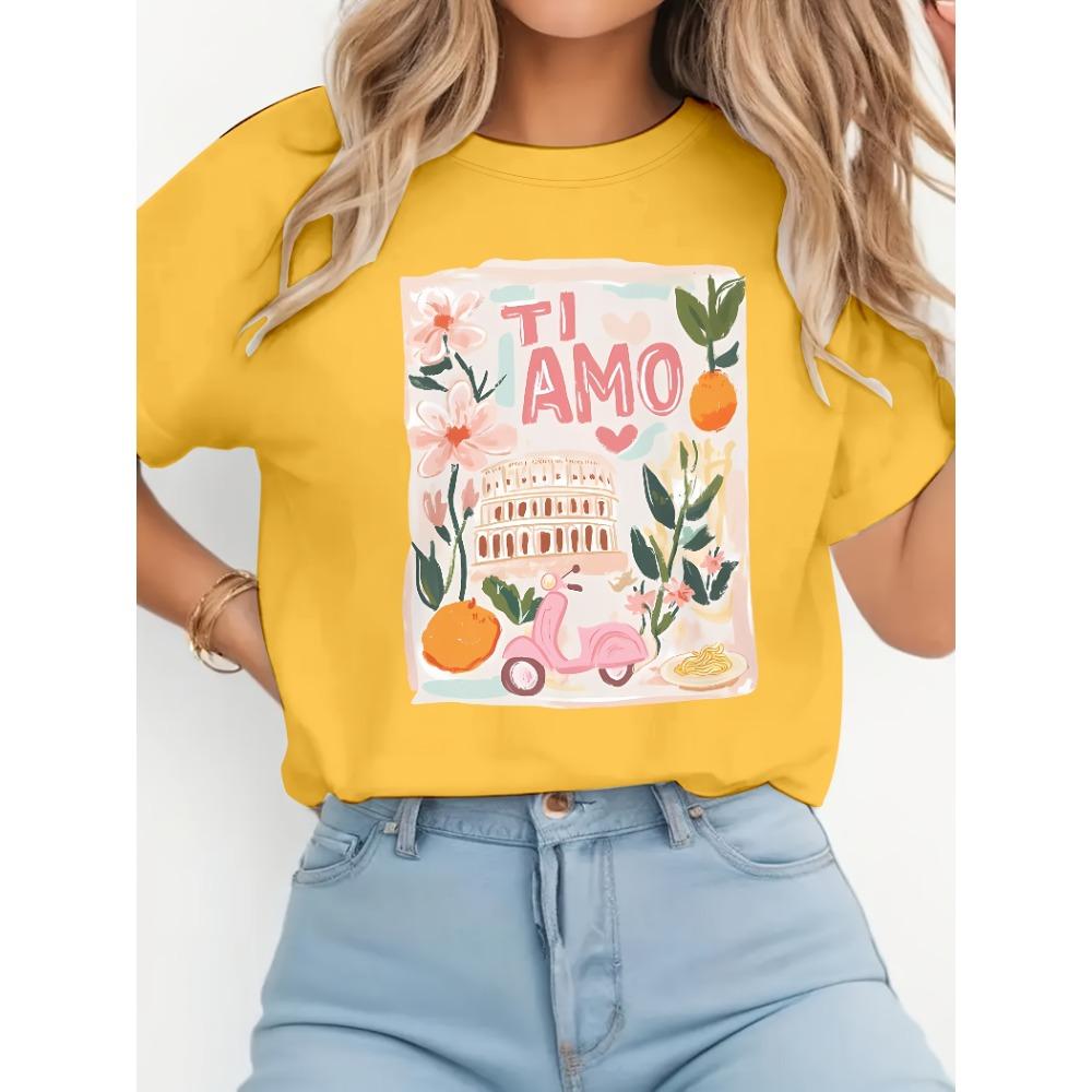 

Vibrant Floral Print T-shirt Women Harajuku Short Sleeve Casual Women s T-shirt Clothing Street Tops Tees Aesthetic Clothes XS