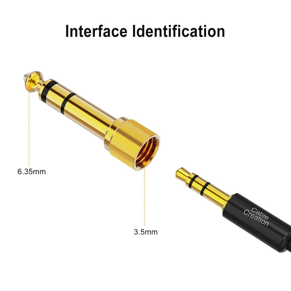 Stereo Mini Plug to Stereo Standard Stereo Plug to Stereo Jack Adapter to to with Screw Gold Plated Amplifier Headphone Conversion Plug,CableCreation