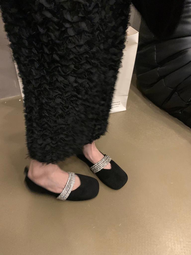 Rhinestone with Ballet Mary Jane Shoes 2025 New Spring and Autumn Square Head Shallow Mouth Versatile Flat Bottom French Gentle Single Shoes