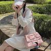 Loving Ribbon Leather Chain Shirring Square Flap Crossbody Shoulder Bag (4 Colors)