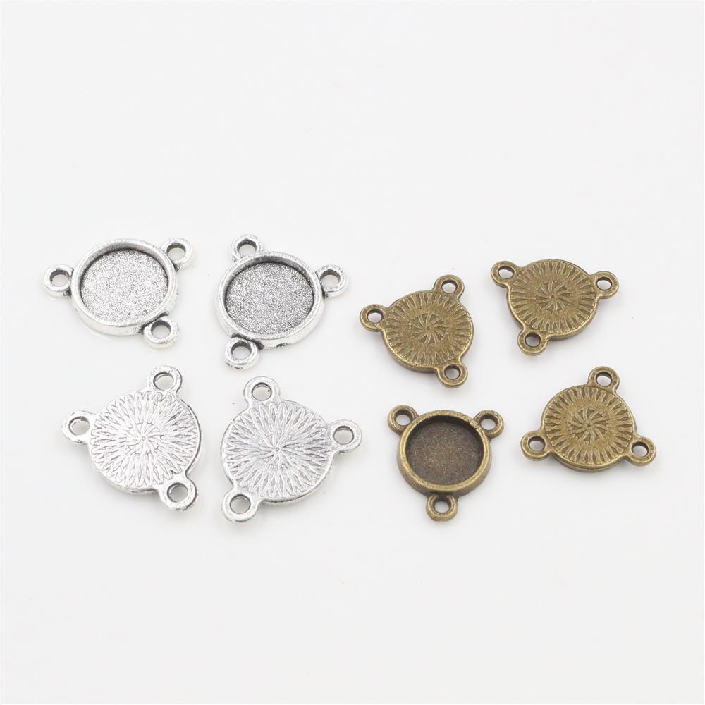 50pcs 8mm and 10 Mm Inner Size Antique Bronze And Silver Plated Three Loops Style Cabochon Base Cameo Setting Charms Pendant