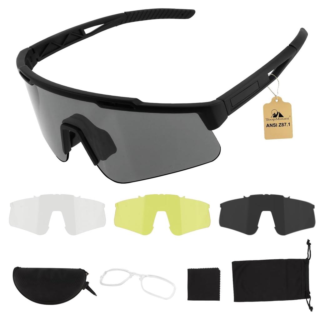 ToopMount Tactical Shooting Easy Lens UV400 Airsoft Perfect for and Everyday Use Goggles, Anti-Fog Glasses, Sunglasses, Myopia-Friendly, 3-Lens Set,